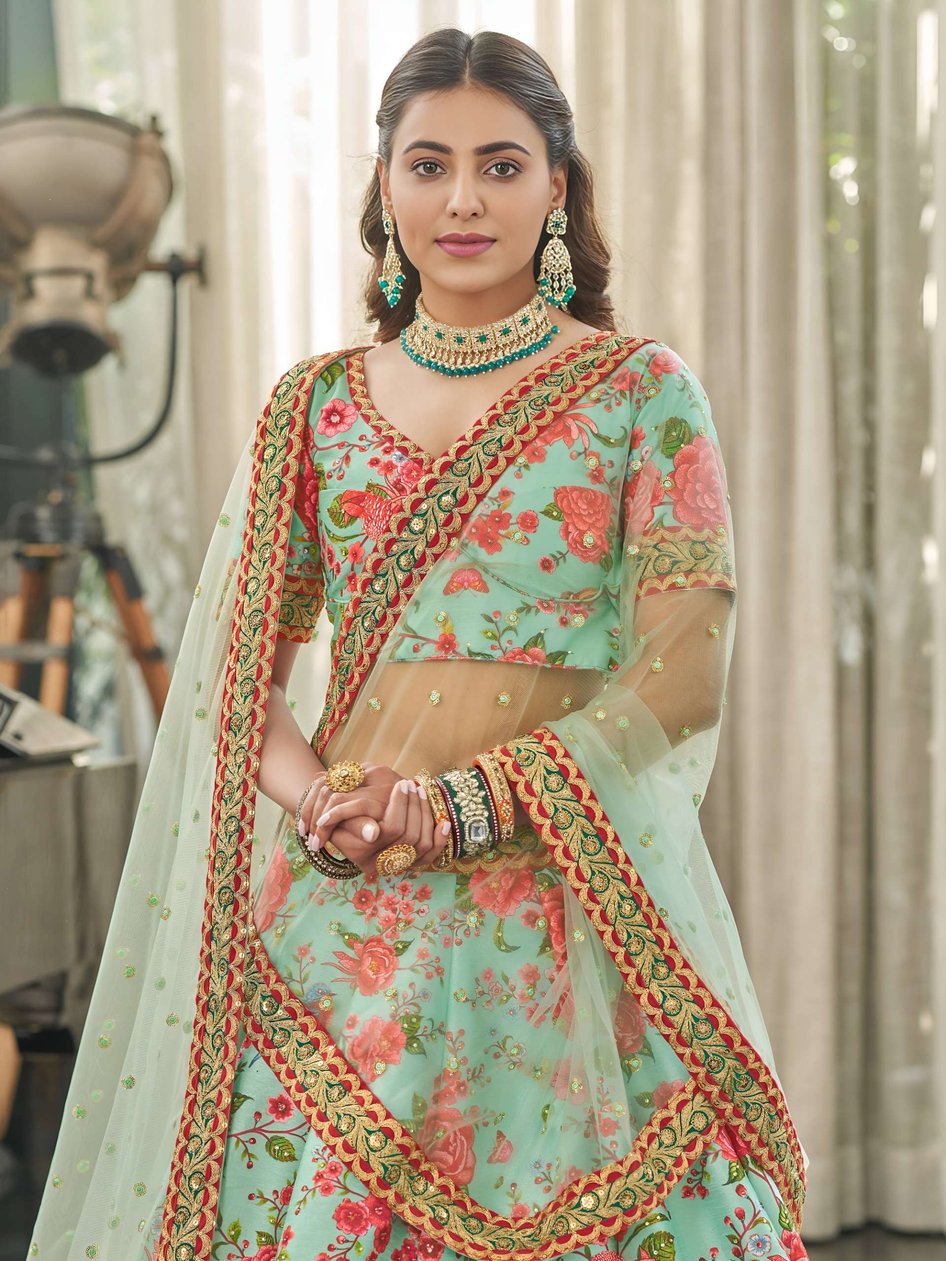 Mint Green colour Floral Printed art silk Lehenga choli supplier in surat 7514 Mint Green colour Floral Printed art silk Lehenga choli supplier in surat 7514
